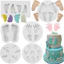 Baby Silicone Fondant Molds Baby Shower Theme Cake Decorating Mold Baby Feet Hand Fondant Molds For Cupcake Topper Candy Chocolate Gum Paste Polymer Clay Set Of 6