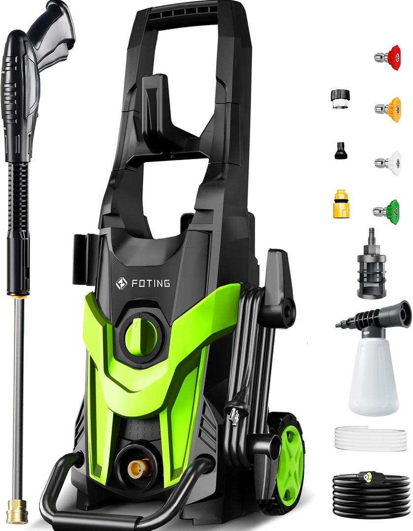 2025Upgraded Pressure Washer Power Washer 4300PSI with 4 Quick Connect Nozzles, Inlet Hose & Filter& Foam Cannon for Cars/Fences/Driveways/Home Cleaning, Green