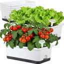 Window Box Planter 6 Pcs, 18 Inches Rectangle Flower Pots with Drainage Holes and Trays, Vegetable Planters for Windowsill Patio Garden Balcony Home Porch Yard Indoor Outdoor (White, 18*10*6 inch)