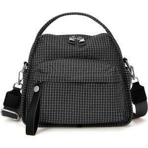 Women's Elegant Solid Color Shoulder Bag Fashionable Zipper Crossbody Bags Soft Top Handle Handbag Purse (Black Plaid)