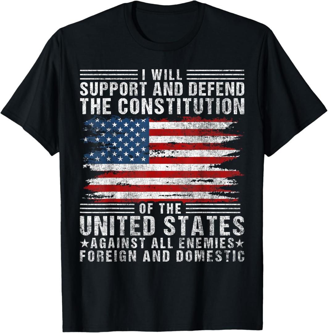Support & Defend The Constitution - US Flag 4th of July T-Shirt, S