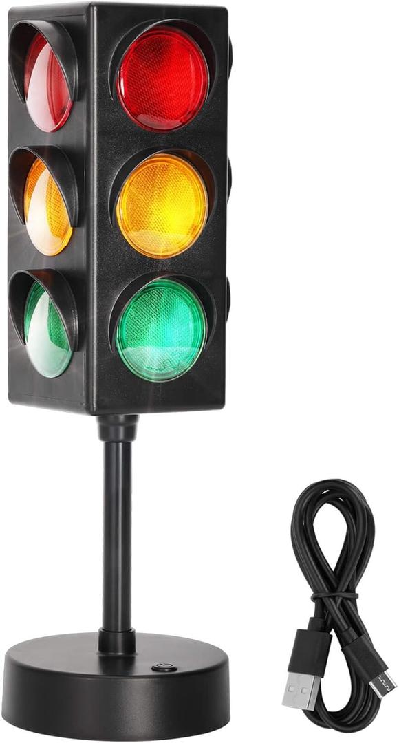 11 Inch Traffic Light Lamp with Base for Room Decoration, Stop Light Lamp with Color Changing and Blinking Modes, Traffic Light Desk Lamp for Bedroom, Classroom,Party Decorations, 1 Pack