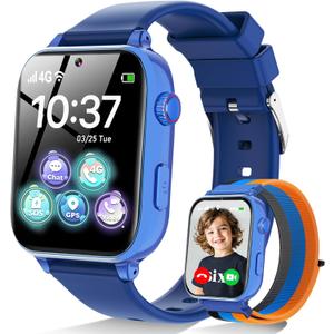 MOKAST 4G Kids Smart Watch for Boys Girls, Kid Watch Phone Ages 4-12 with Call, GPS, SOS, Video Call, Games, Camera, Alarm, Touchscreen Smartwatch for Children Birthday Gift (Includes SIM Card), Blue