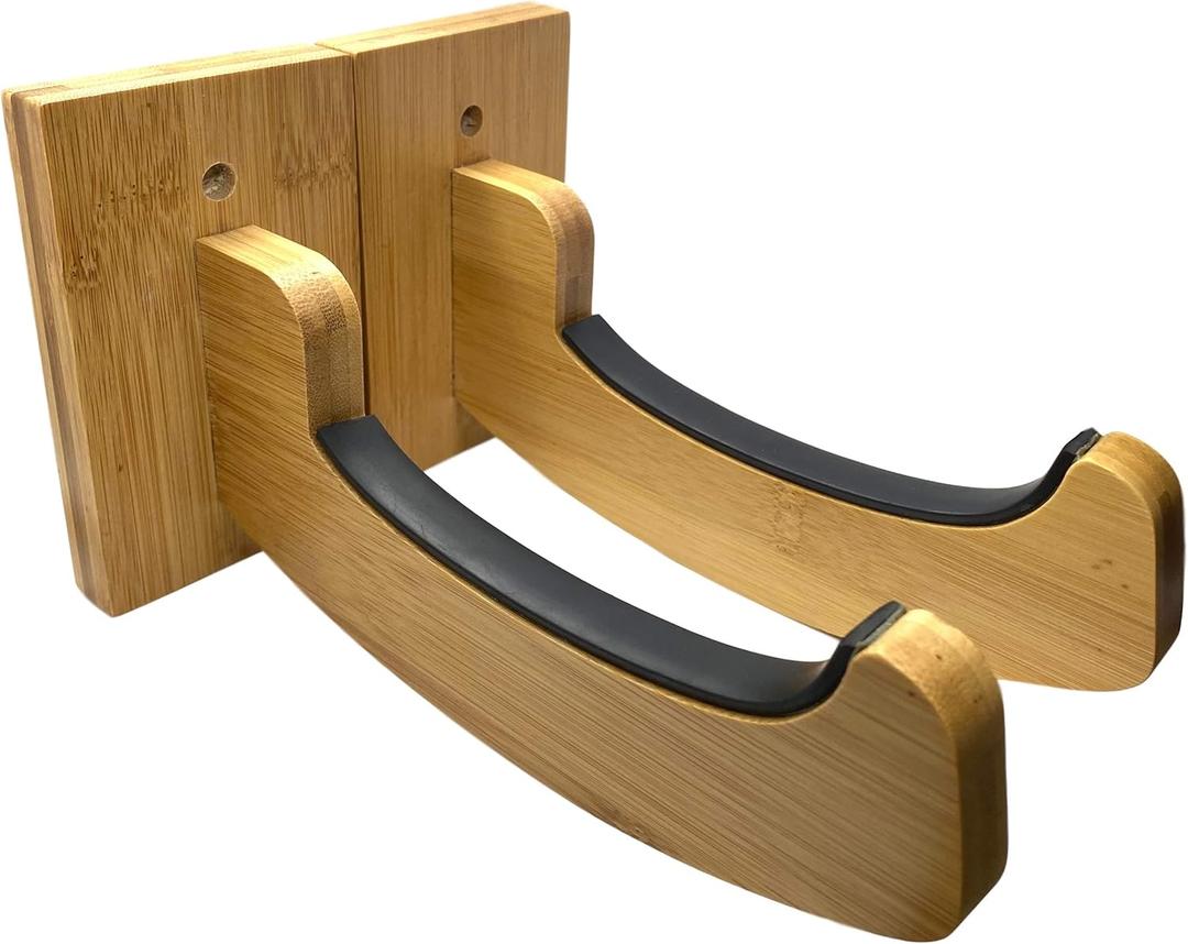 Bamboo Surfboard Wall Mount | Wooden Surfboard Rack Display | Horizontal Indoor Wood Racks | Also a Skateboard, Snowboard, Skimboard, Wakeboard & Longboard Hanger, Holder or Hooks | Board Accessories