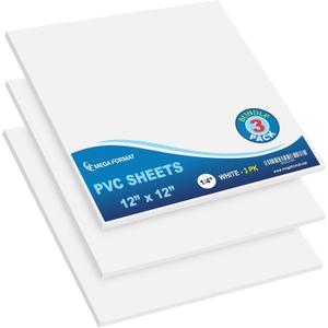 Mega Format Expanded PVC Plastic Sheets - 12" X 12" Rigid White Sheet for Crafts, Signage, & Displays - Sintra, Celtec PVC Board - Waterproof for Outdoors Use - 1/4" 6mm Thick - 3-Pk-White
