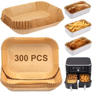 300 Pcs Air Fryer Liners Disposable Parchment Baking Paper Liner Rectangle Non-stick Accessories for Loaf Pan, Air Fryer & Oven, 8.6 x 5.5 Inch, Brown