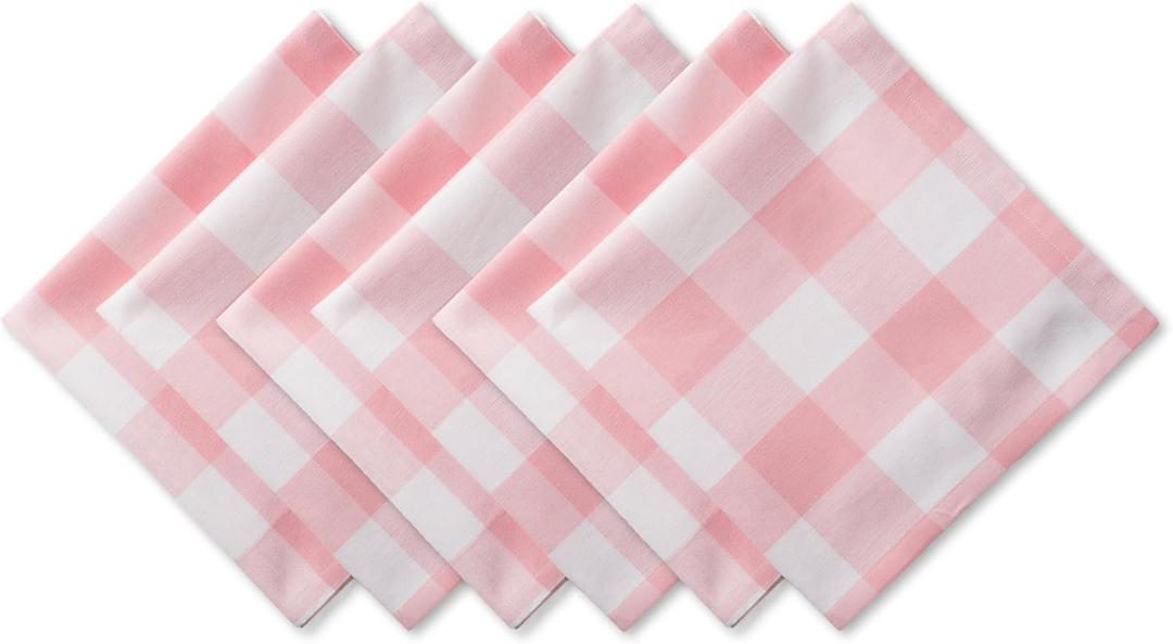 DII Buffalo Check Collection, Classic Farmhouse Cloth Napkin Set, 20x20, Pink & White, 6 Piece