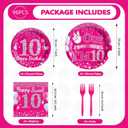 Grencian 96Pcs 10th Birthday Decorations for Girls Hot Pink 10th Birthday Party Plates Disposable Double Digits Paper Tableware for Girl 10 Year Old Happy Birth-day Party Supplies, Serves 24