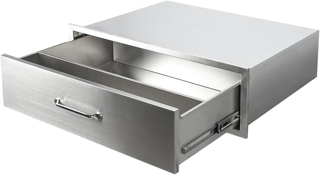 Outdoor Kitchen Drawers, 30" W x 10" H x 23" D Stainless Steel BBQ Drawer, Flush Mount Enclosed Single-Drawer BBQ Drawers with Handles for Outdoor Kitchens, BBQ Islands, No Installation Required