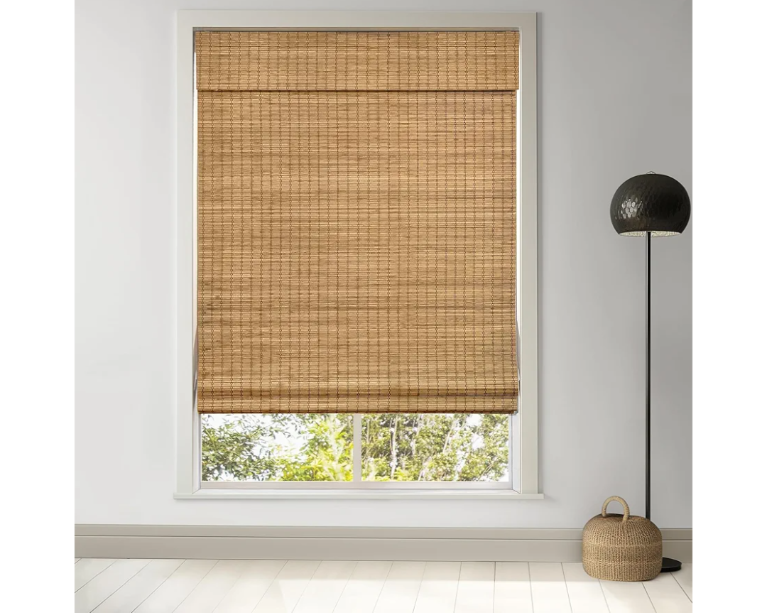 LazBlinds Cordless Bamboo Roman Shades, Privacy Blinds for Interior Windows, Room Darkening Roll Up Bamboo Blinds for Home & Patio, 45.5" W x 64" H, Highfield Teak