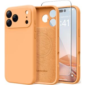 Magnetic for iPhone 17 Pro Max Case, Compatible with MagSafe, [Full Camera Protection][Screen Protector] Silicone Shockproof Protective Phone Case for iPhone 17 Pro Max 6.9", Cantaloupe