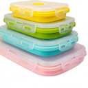 Set of 4, Collapsible Silicone Food Storage Container, Leftover Meal Box for Kitchen, Lunch Boxes with Clip-on Lid, Stackable, Space Saving, Dishwasher Safe, BPA Free