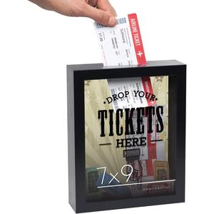 Americanflat 7x9 'Drop Your Tickets Here' Decorative Memento Memory Ticket Shadowbox Frame with Top-Loading Slot - for Sports, Concert, Movie Stub, Travel Keepsake. Polished Glass Front - Black Americanflat 7x9 'Drop Your Tickets Here' Decorative Memento Memory Ticket Shadowbox Frame with Top-Loading Slot - for Sports, Concert, Movie Stub, Travel Keepsake. Polished Glass Front - Black