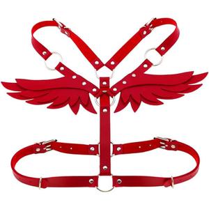Women Leather Harness Lingerie, Sexy Angel Wings Chest Belt for Ladies, Punk Red Body Caged Waist Harness Straps for Fetish Costume Party Cosplay Rave Festival Party Couples BDSM Games (Red)