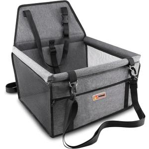 Petbobi Pet Reinforce Car Booster Seat for Dog Portable and Breathable car Booster seat with Seat Belt Dog Carrier Safety car seat for Travel, with Clip on Leash with PVC Tube (Cationic Fabric Grey)
