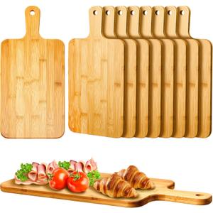 Nuenen 10 Pcs Wood Cutting Board with Handle 15.7 x 7.8 Inch Bamboo Wooden Serving Kitchen Chopping Boards for Pizza, Bread, Cheese, Charcuterie, Fruit, Vegetables(Bamboo)