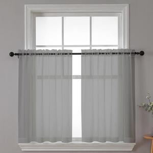 Chyhomenyc Sheer Window Curtains Tier 2 Pieces Set, 36 inch Length, Short Dining Curtains Window Treatment for Small Windows/Bathroom/Cafe/Living Room, Rod Pocket, Charcoal Grey