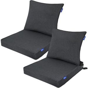 Deep Seat Cushions, Outdoor Cushions, Patio Furniture Cushions, Deep Seat & Back Cushion Patio Cushions with Rmoveable Cover for Backyard Couch Sofa Fade Resistant (22x24x4 in, Black Grey)