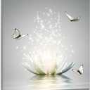 Modern Grey Zen Wall Art for Bathroom Retro Butterfly and White Floral Bloom in Water Abstract Canvas Wall Art Wall Paintings Spa Wall Pictures for Living Room Bedroom Office Ready To Hang, 12x12 Inch