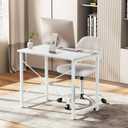 Sweetcrispy Computer Small Desk, 32 Inch Office Writing Work Study Student Home Bedroom Table with Metal Frame Wooden Tabletop No Wheels - White Wood