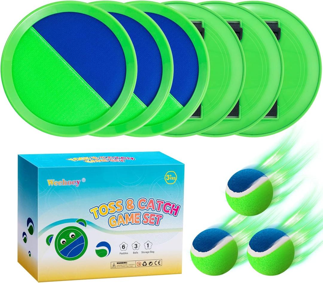 Kids Toys - Outdoor Games for Kids, Toss and Catch Ball Set with 6 Paddles 3 Balls, Gifts for 3 4 5 6 7 8+ Year Old Boys Girls Christmas Birthday, Perfect for Backyard, Parties, Camping, Family (Green)