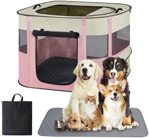 Dog Playpen, Cat Crate, Portable Pet Playpen, Foldable Kennel for Puppy Kitten Rabbit, Breathable Shade Cover, Indoor Outdoor Travel Camping Use for Puppy Cat Dog Pink S