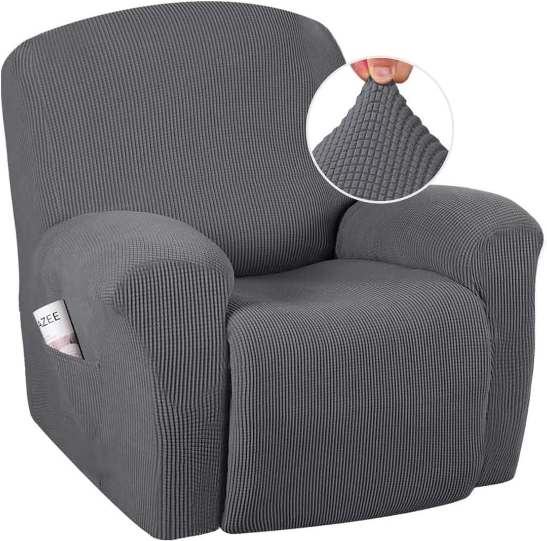 H.VERSAILTEX Super Stretch Recliner Couch Covers Chair Cover Form Fitted Non Slip Reclining Slipcovers for Standard Large Recliner, Soft Thick (1 Pack, Grey)