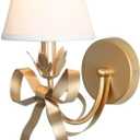 Gold Bedside Wall Mount Light, Modern Wall Decor Set of 2 Wall Sconce Lights Fabric Shade Creative Bow Wall Lamps Perfect for Bedroom Living Room Girls Room Reading Room and Hotel (1 Pack)