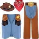 Gorkonpy Cowboy Costume for Boys Kids Toddler Cowboy Outfit with Cowboy Hat Halloween Party Dress Up Large