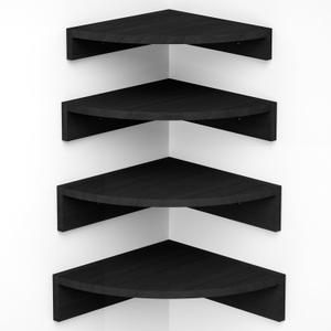 Alsonerbay Black Corner Wall Shelf, Floating Shelves Wall Mount Set of 4, Rustic Wood Shelves for Bedroom, Living Room, Bathroom, Entryway, Garage