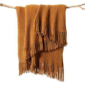 lifein Throw Blanket for Couch, Soft Boho Decor Bed Throw,Cozy Brown Knitted Chenille Small Knit Farmhouse Lightweight Throw (Golden,50 * 60")