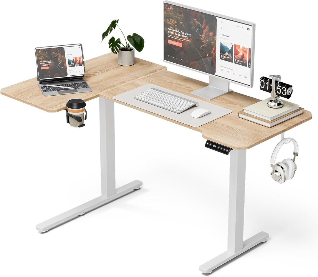 L Shaped Electric Standing Desk,51x31.5 Reversible,Oak