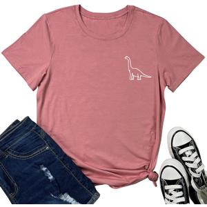 ROSEPARK Women Cute Dinosaur Graphic T-Shirts Teen Girls Funny Tees (Large, Mauve)