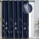 Estelar Textiler Blackout Curtain for Bedroom 80W x 96L Inch Long Silver Palm Tree Thermal Insulated Window Curtain Panel for Dining Room, 6.6ft Wide x8ft Long, Navy Blue, 1 Panel
