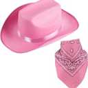 Funny Party Hats Cowboy Hat - Western Hat with Paisley Bandanna - Dress Up Clothes (Pink Cowgirl Hat with Pink Paisley Bandana)