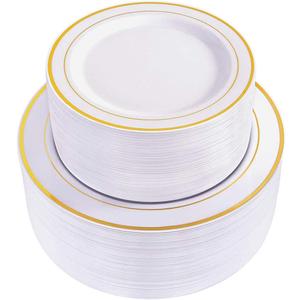 WDF 120 pieces Gold Disposable Plastic Plates - White and Gold Plates Include 10.25" Dinner Plate & 7.5" Salad Plate for Weddings/Party/Valentine's Day