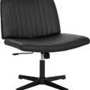 PayLessHere Criss Cross Chair,Armless Cross Legged Office Chair,Wide Comfty Desk Chair with No Wheels Modern Height Adjustable,Swivel Fabric Vanity Chair Computer Task Chair (Pack of 1, Black)