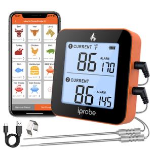 iProbe 600 ft Range Digital Wireless Meat Thermometer with 2 Probes - Bluetooth & Rechargeable for Grilling Smoker Turkey, Fish, Beef