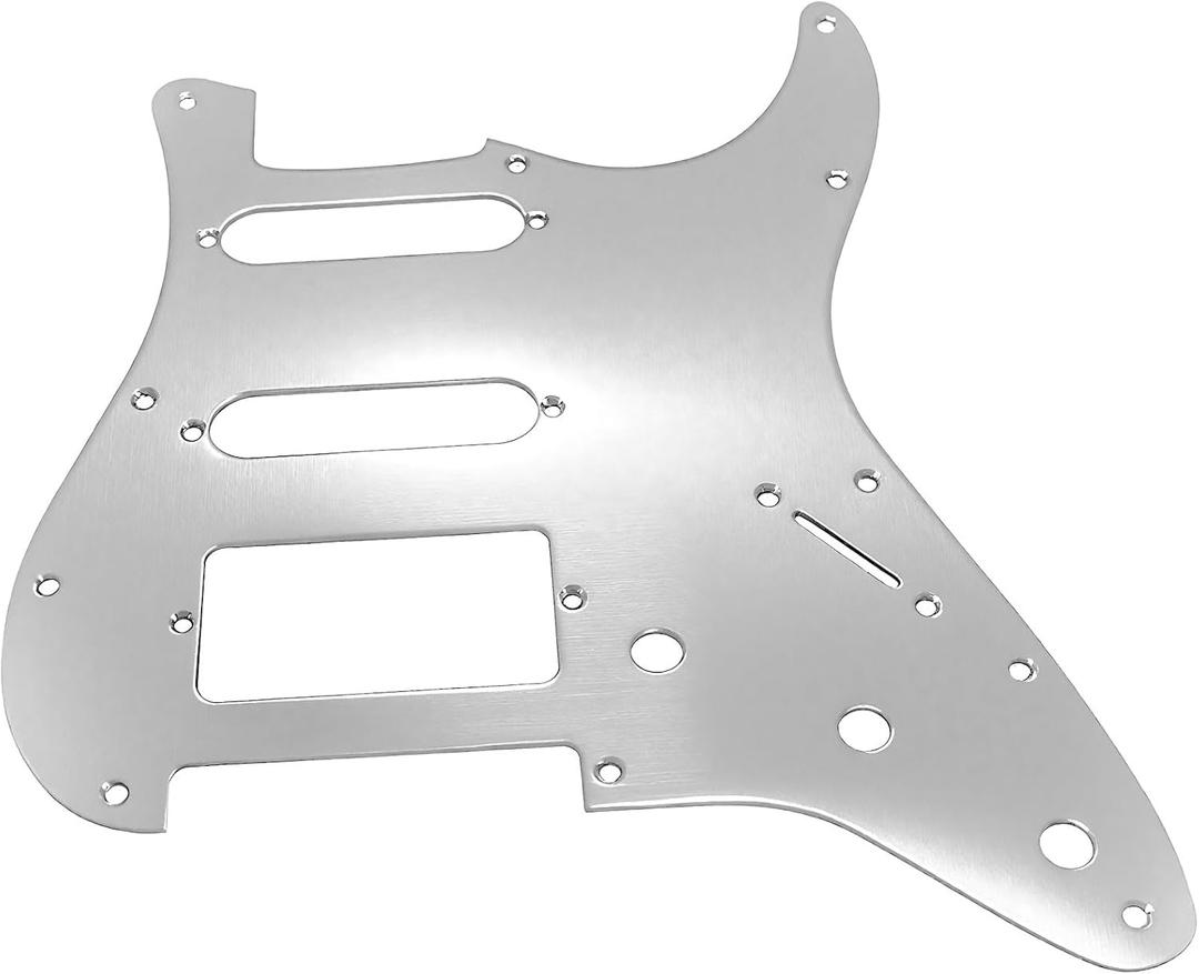 HSS Metal Matte Aluminum Strat Style Pickguard 11 Hole Anodized ST Pick Guard Scratch Plate for USA/Mexico ST/Strat (Silver)