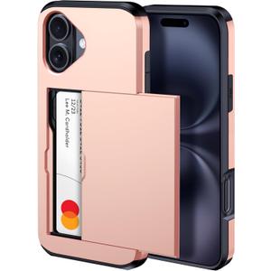 harusaki iPhone 16 Plus Wallet Case with Hidden Card Slot - Wireless Charging Compatible iPhone 16 Plus Case with Card Holder for Women and Men (Pink Gold)