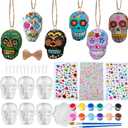 12 Sets of Day of The Dead Ornaments,Dia De Los Muertos Paint Your Own Sugar Skull Decorations Crafts Kit, DIY Halloween Hanging Foam Skeleton Head Decor for Altar De Muertos Halloween