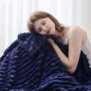 NEWCOSPLAY Super Soft Throw Blanket Dark Navy Premium Silky Flannel Fleece 3D Ribbed Jacquard Lightweight Bed Blanket All Season Use (Dark Navy Ribbed, Throw(50"x60"))