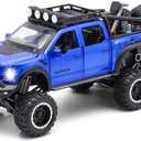 Monster Trucks for Boys - 1/24 Scale Die-Cast Metal Toy Car F150 with Sound and Light,Pickup Truck and Trailer Cars Toy Cars for 3+ Year Old Boys (Blue) 