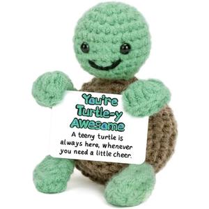 5 x ZEPHYRION Mini Cute Turtle Positive Crochet Animals, Motivational Gifts for Women Men, Inspirational Gifts for Teens, Handmade Encouragement Small Funny Animals Stuff Things Turtle Decor