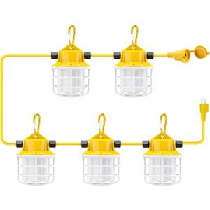 50ft LED Construction String Lights, 75W 7500LM Industrial Grade Super Bright String Work Lights for Construction Sites, Temporary Work, Renovation, Jobsite, and all outdoor lighting(50ft-5lights)