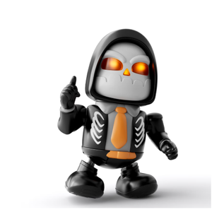 WWICILY Halloween Skeleton Dancing Robot Toy with Lights & Music, Battery Operated Animated Skull Toy for Kids, LightUp Walking Singing Robot Figure, Spooky Gift for Boys Girls Ages 3+