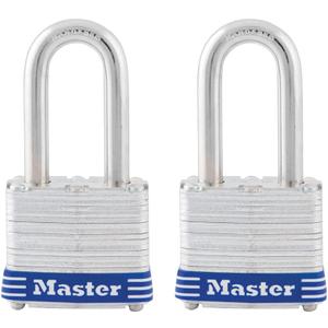 Master Lock 3TLF Laminated Steel Padlock with Key, 2 Pack Keyed-Alike (1-1/2" shackle)