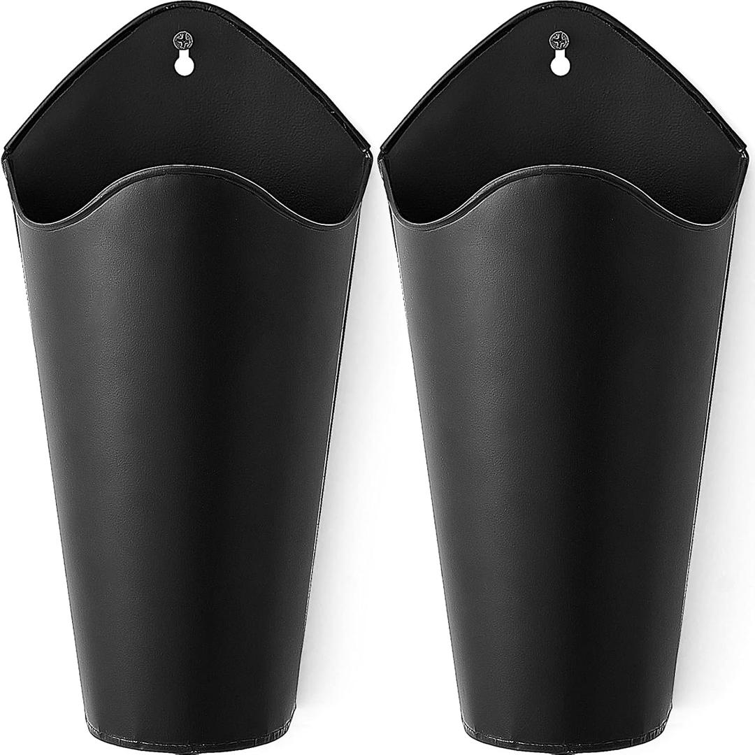 Mkono Galvanized Metal Wall Planter Farmhouse Wall Vase for Artificial Plants Flowers, Rustic Hanging Fake Flowers Holder Country Home Bedroom Living Room Decor Set of 2, Black, Small