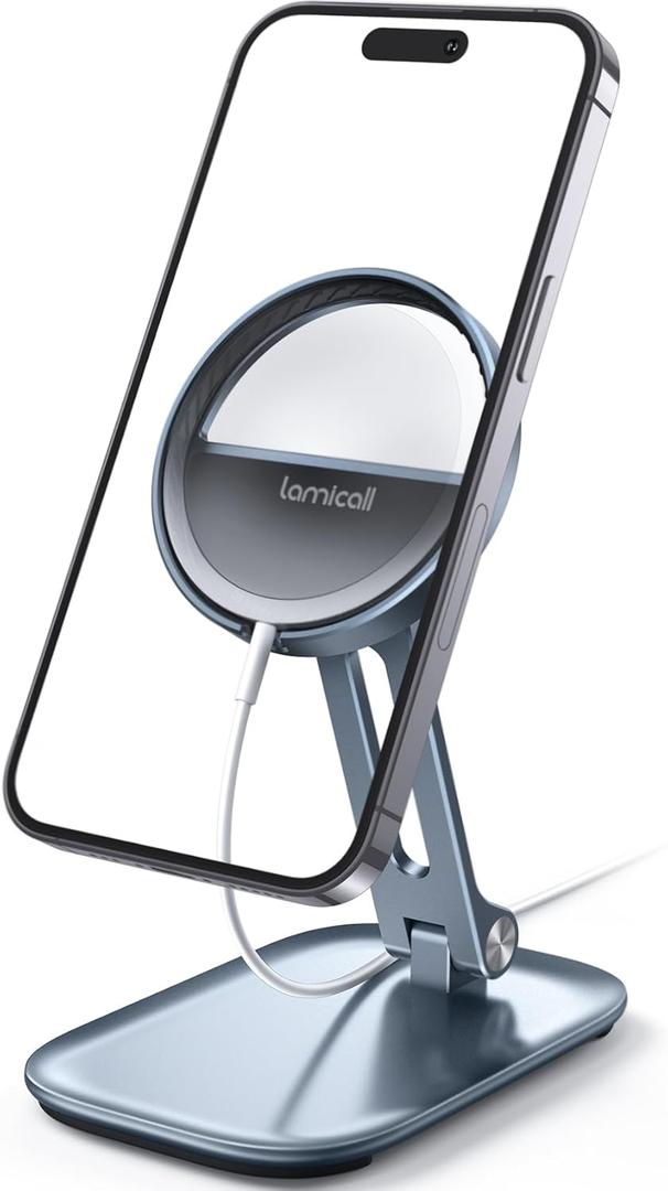 Lamicall Phone Stand for Apple 15W MagSafe Charger - Collasple Adjustable Charging Holder Dock Cradle for Desk, Compatible with Airpods, iPhone 16 15 14 13 12 Plus, Pro, Pro Max, Grey [Stand Only]
