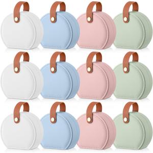 Weysat 12 Pack Travel Jewelry Case Bridesmaid Gifts Box Bulk Small Leather Earring Organizer for Women Proposal Return Gift (White,Green,Blue,Pink)
